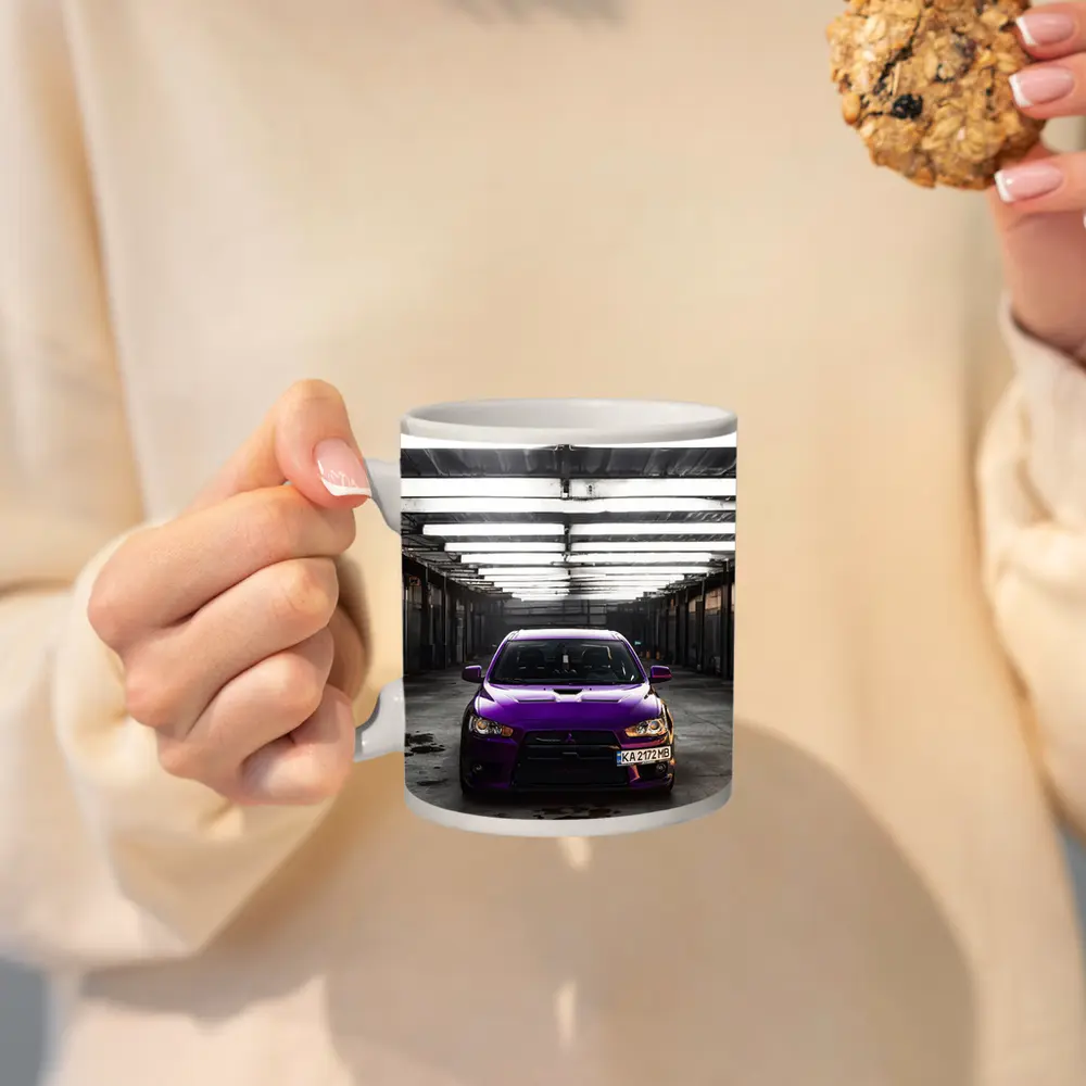 Mitsubishi Lancer Purple Inside Industrial Garage – Mugs