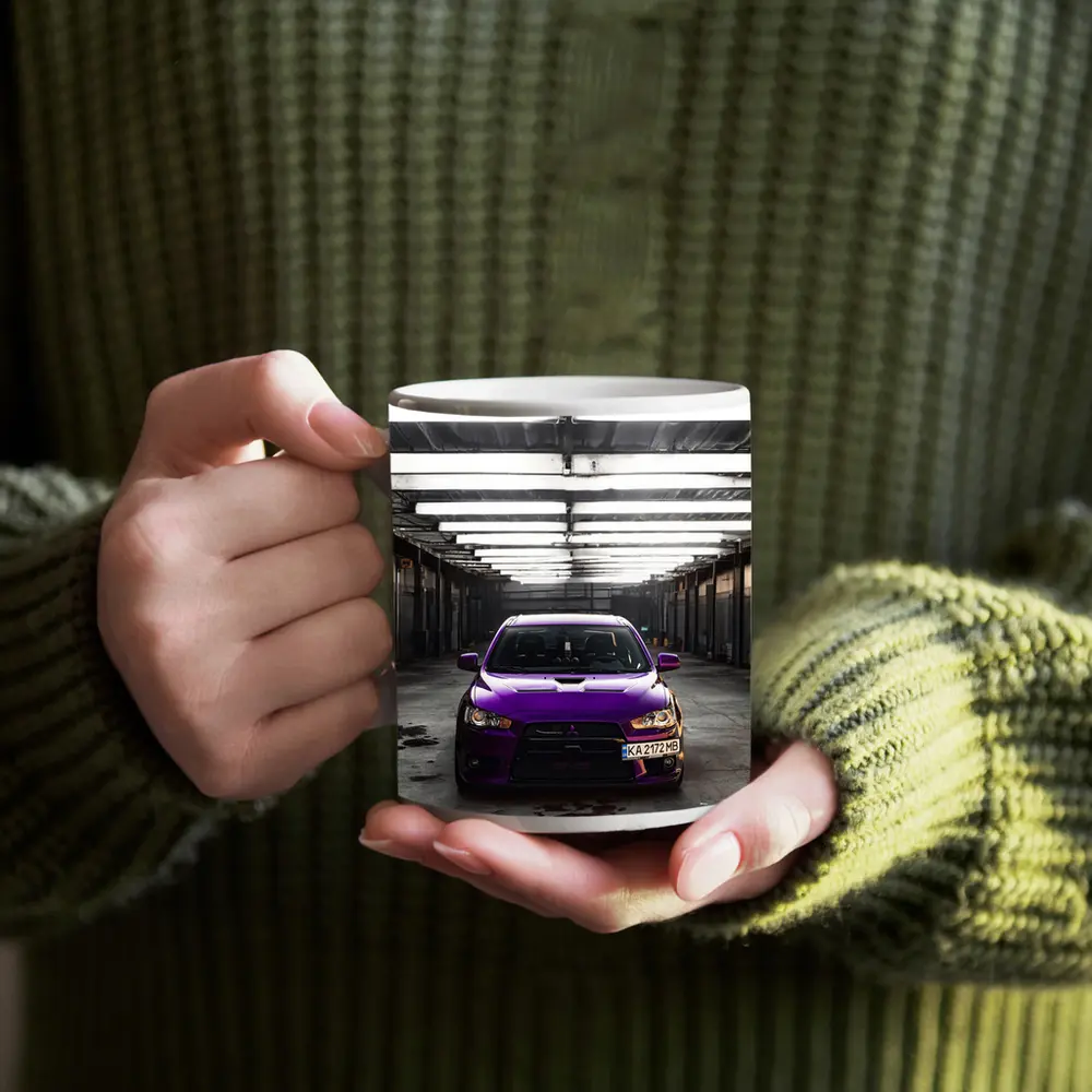 Mitsubishi Lancer Purple Inside Industrial Garage – Mugs