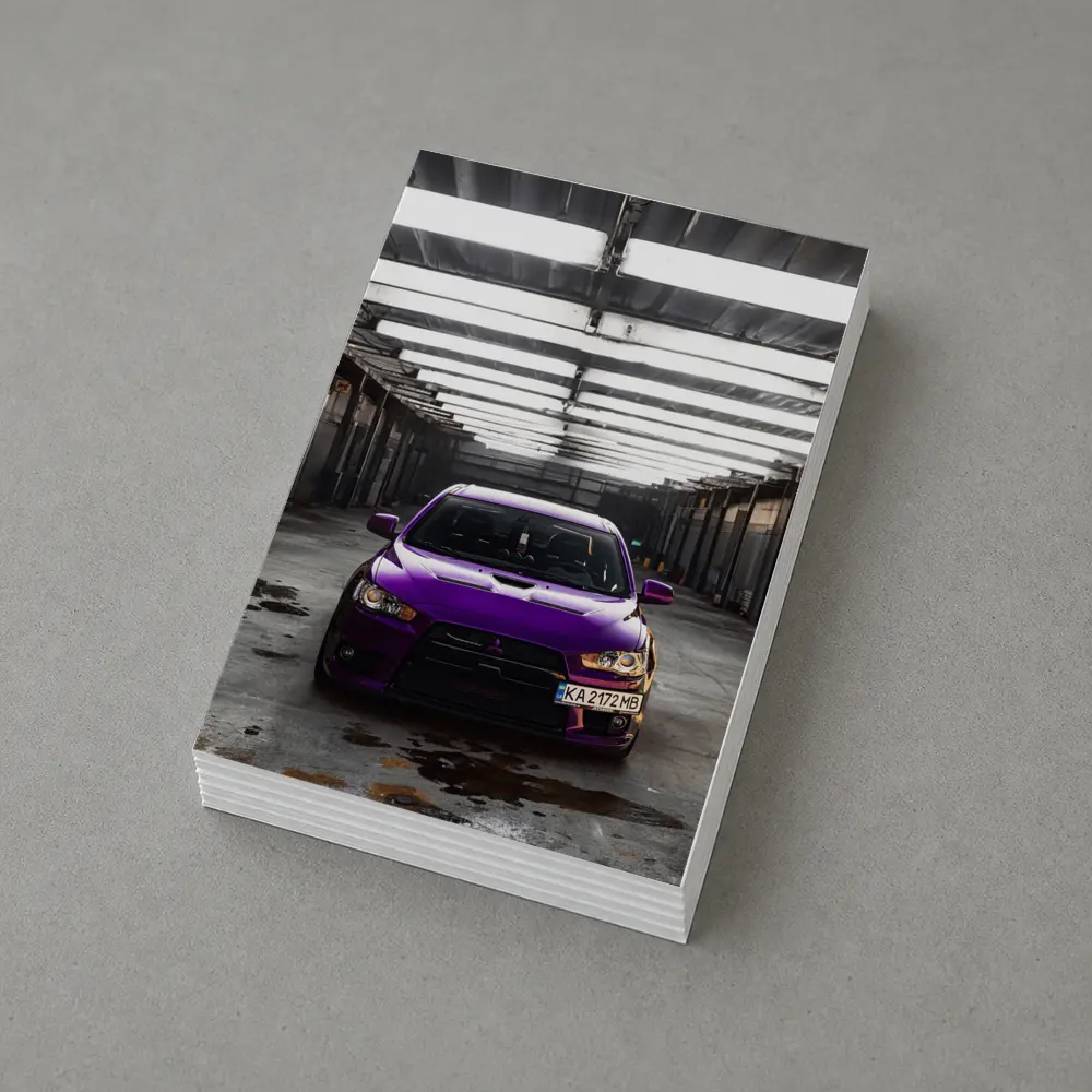 Mitsubishi Lancer Purple Inside Industrial Garage – Postcards