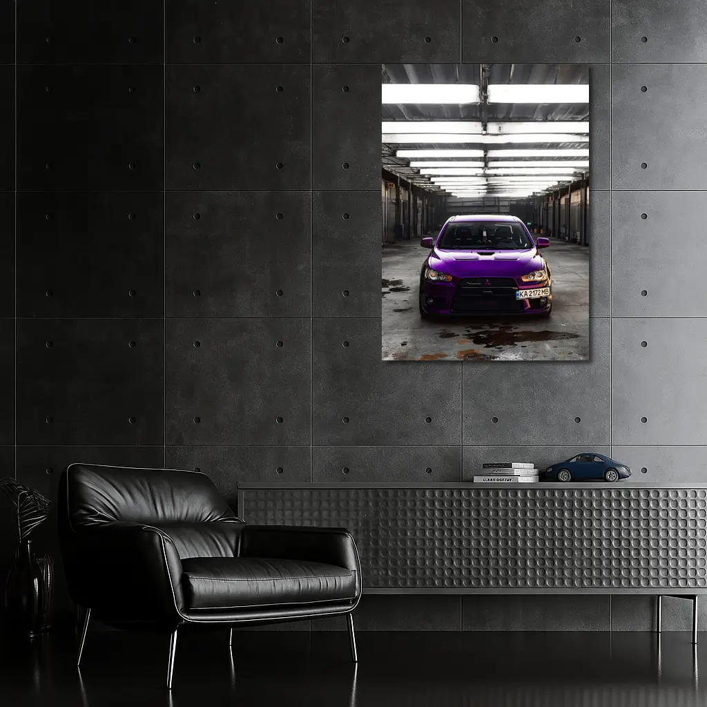 Mitsubishi Lancer Purple Inside Industrial Garage – Wall Art