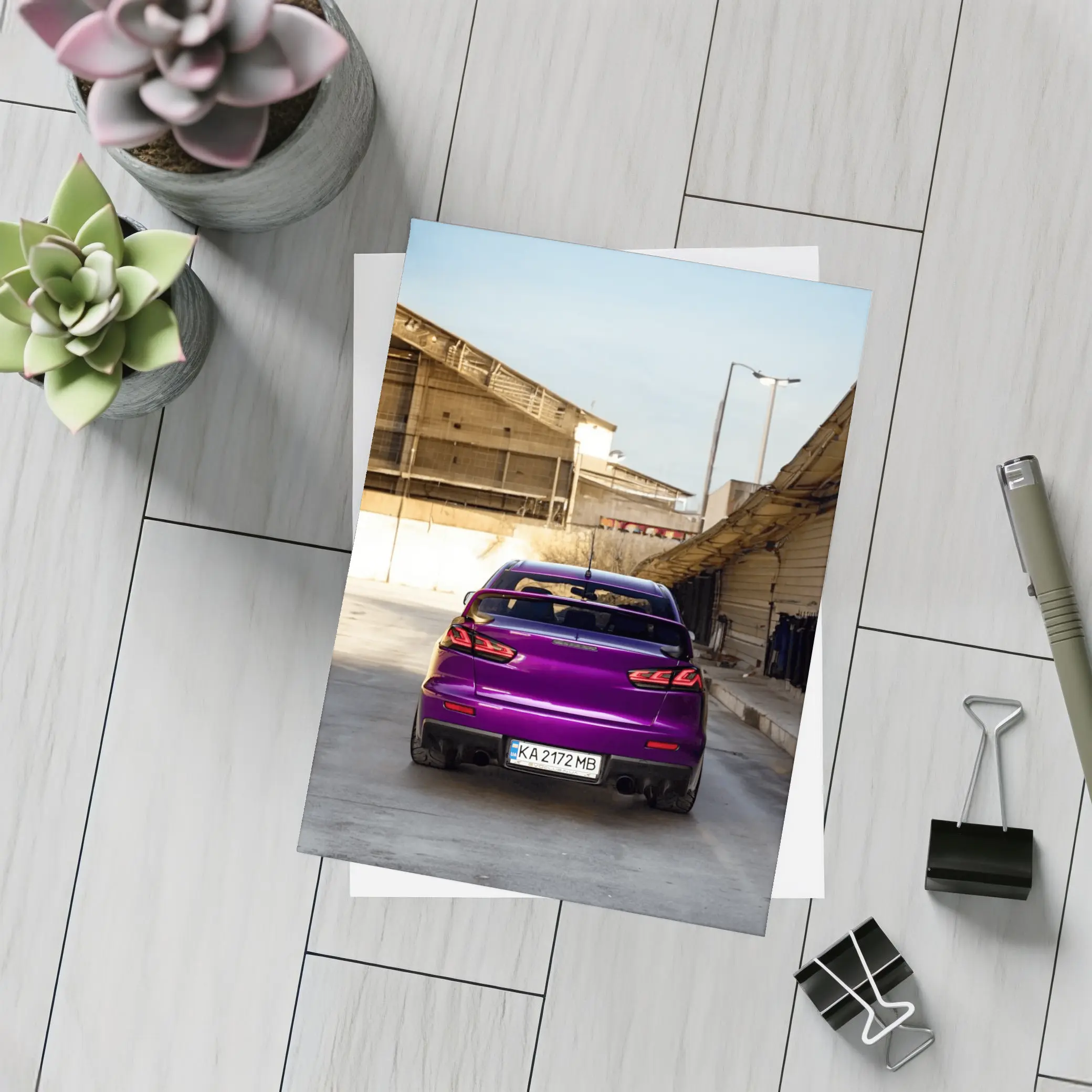 Mitsubishi Lancer Purple Rear Urban Garage – Postcards