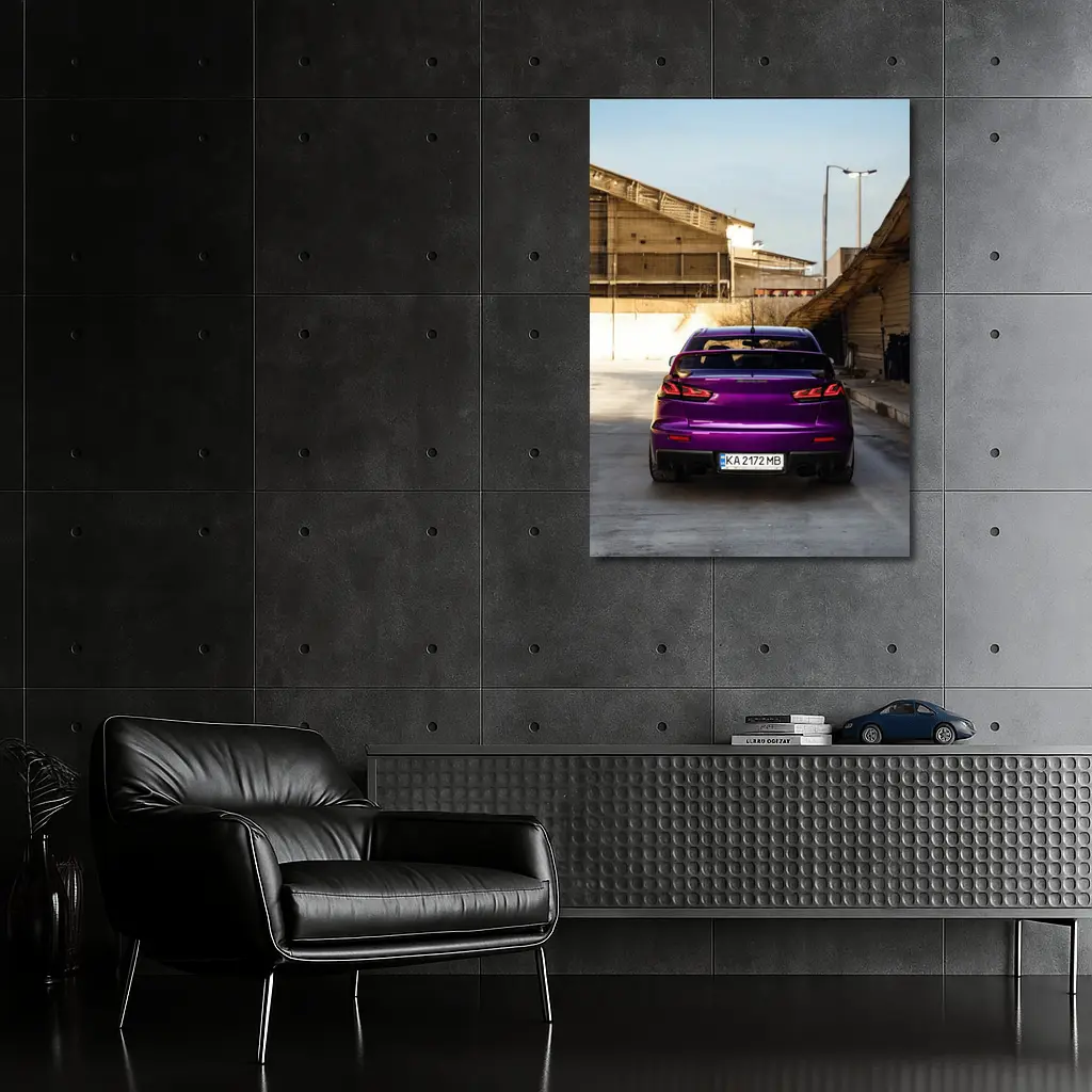 Mitsubishi Lancer Purple Rear Urban Garage – Wall Art