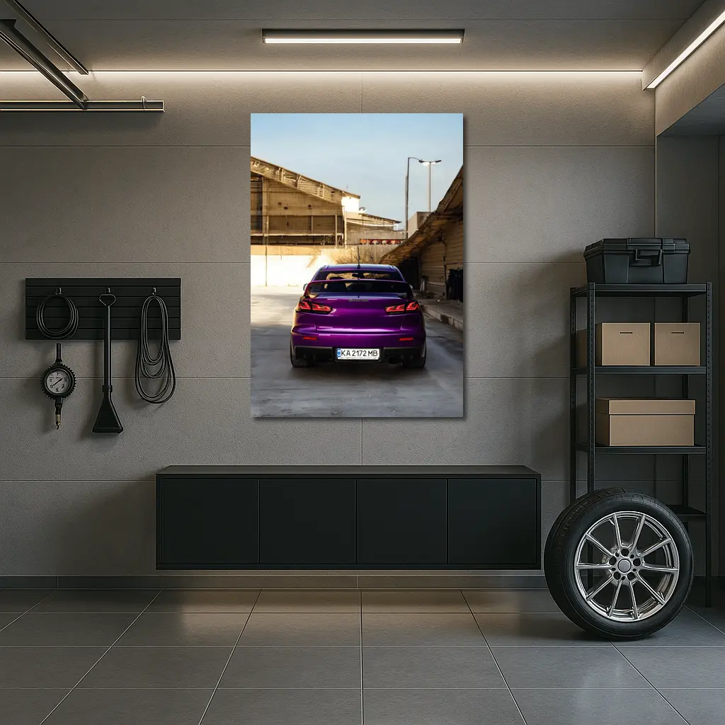 Mitsubishi Lancer Purple Rear Urban Garage – Wall Art