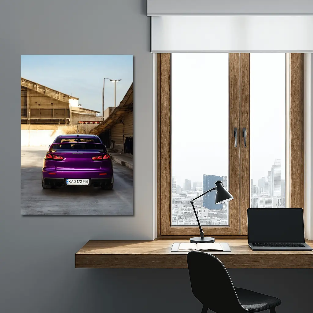 Mitsubishi Lancer Purple Rear Urban Garage – Wall Art