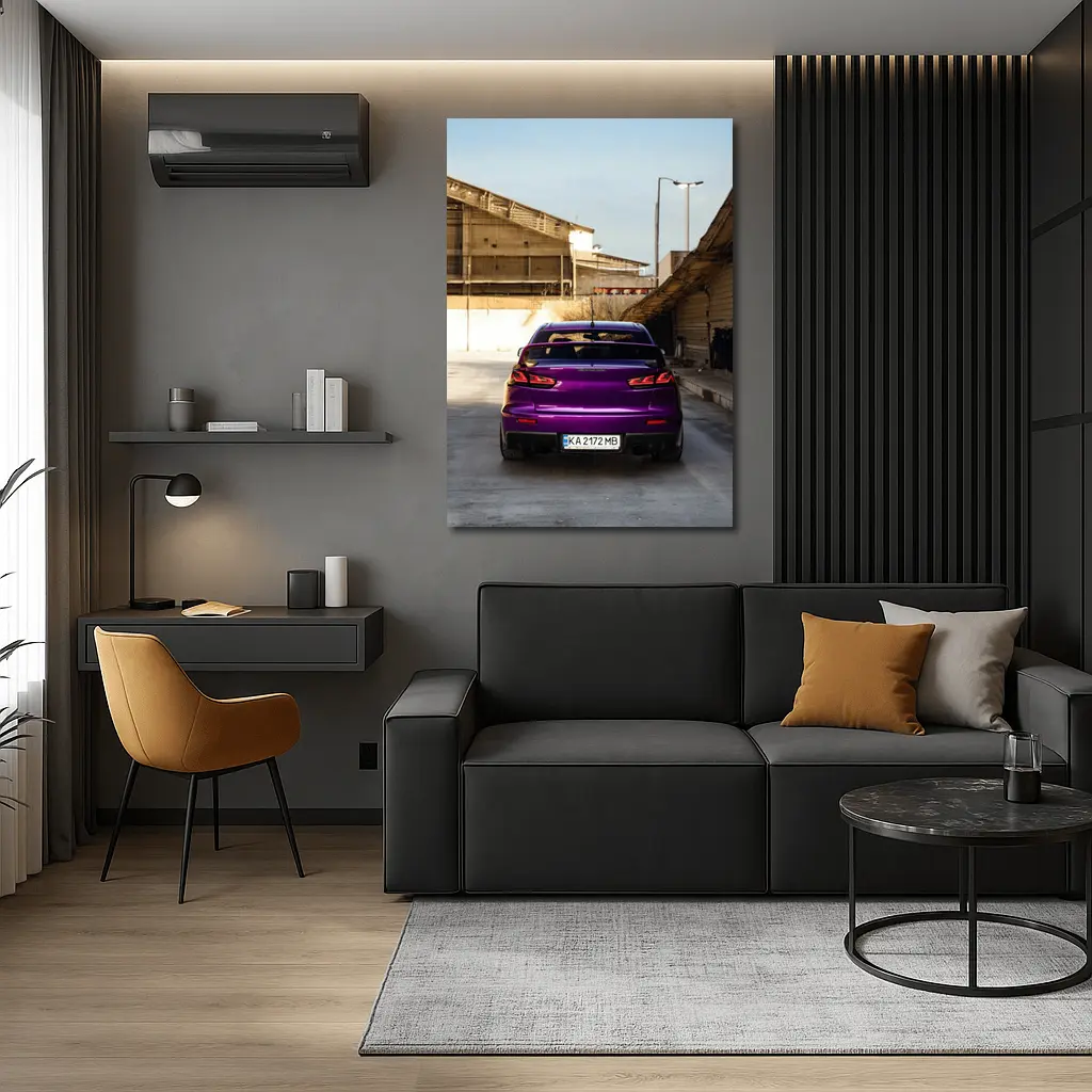 Mitsubishi Lancer Purple Rear Urban Garage – Wall Art