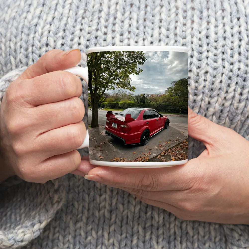 Red Mitsubishi Lancer Evolution Street Parking – Mugs