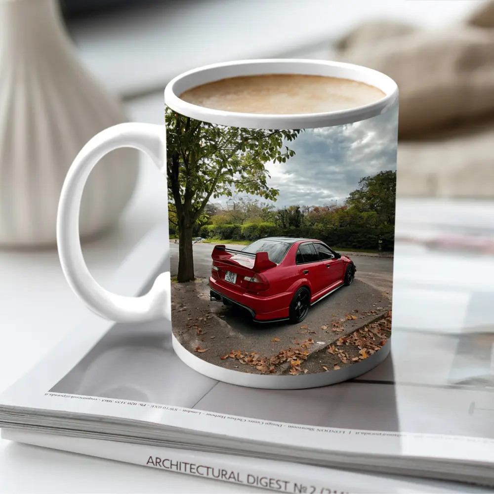 Red Mitsubishi Lancer Evolution Street Parking – Mugs