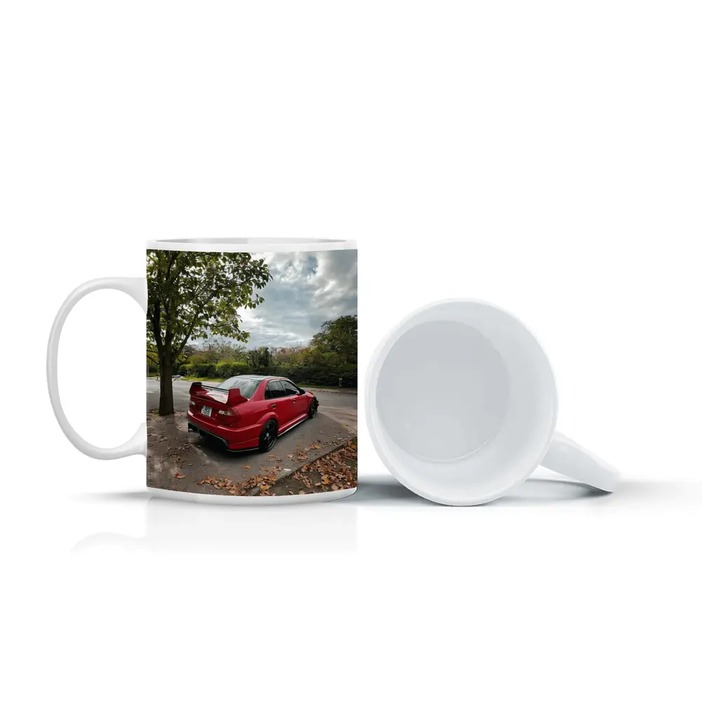 Red Mitsubishi Lancer Evolution Street Parking – Mugs