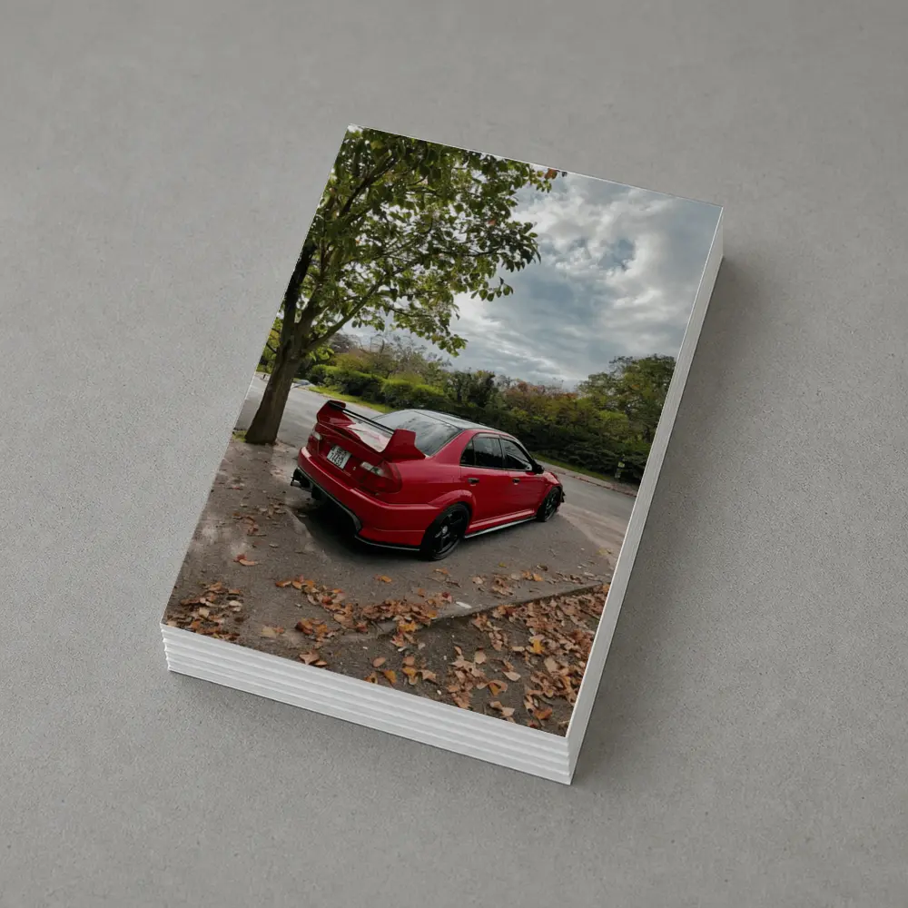 Red Mitsubishi Lancer Evolution Street Parking – Postcards