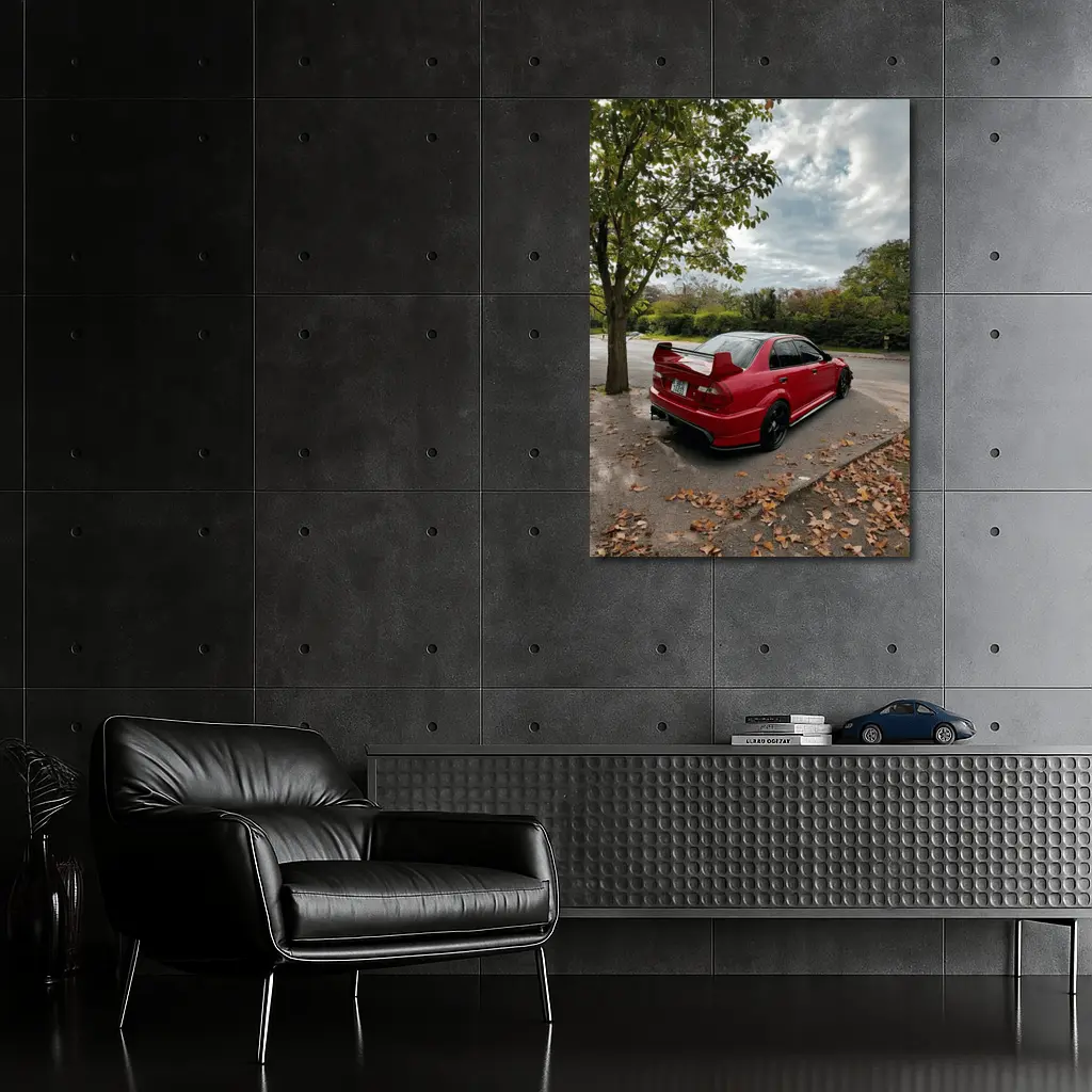 Red Mitsubishi Lancer Evolution Street Parking – Wall Art