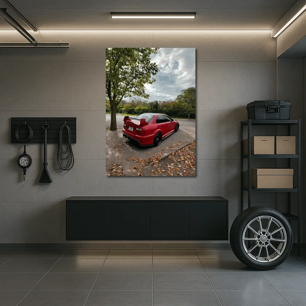 Red Mitsubishi Lancer Evolution Street Parking – Wall Art