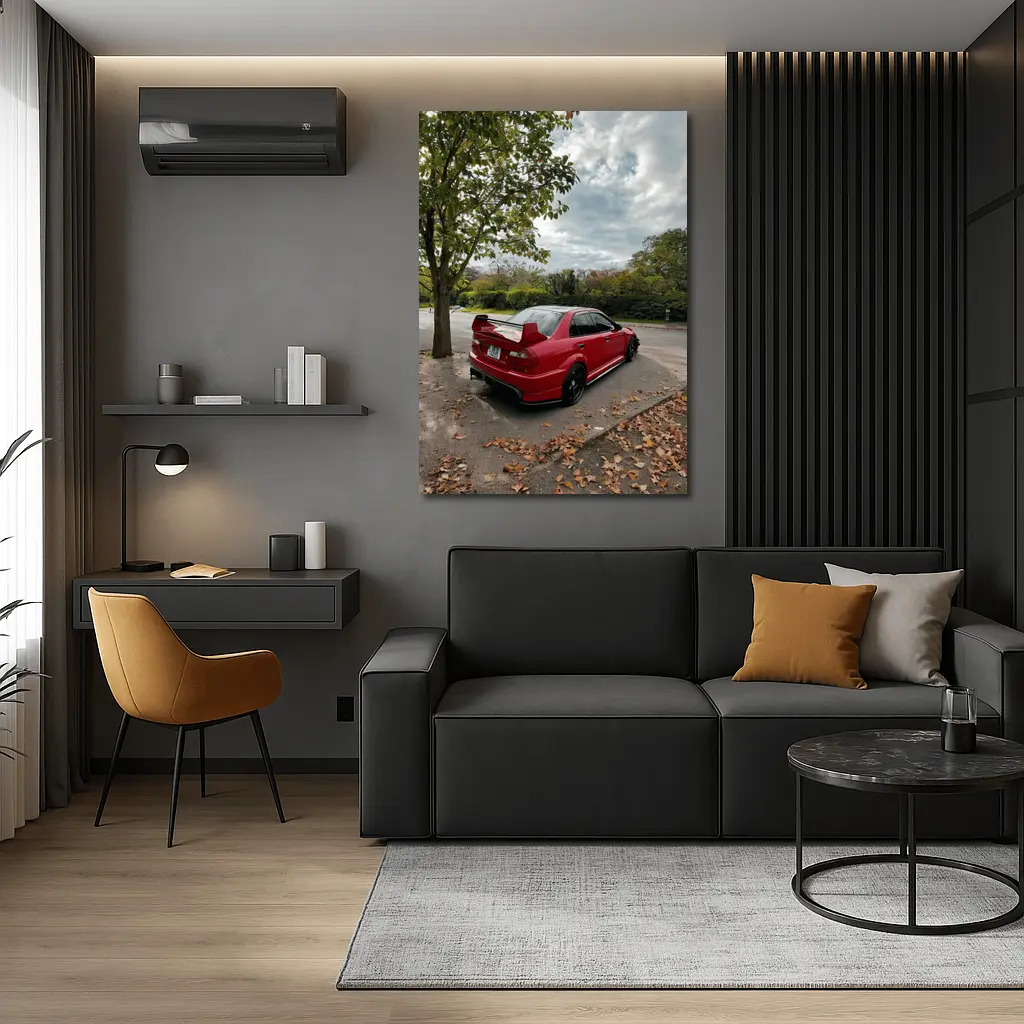 Red Mitsubishi Lancer Evolution Street Parking – Wall Art