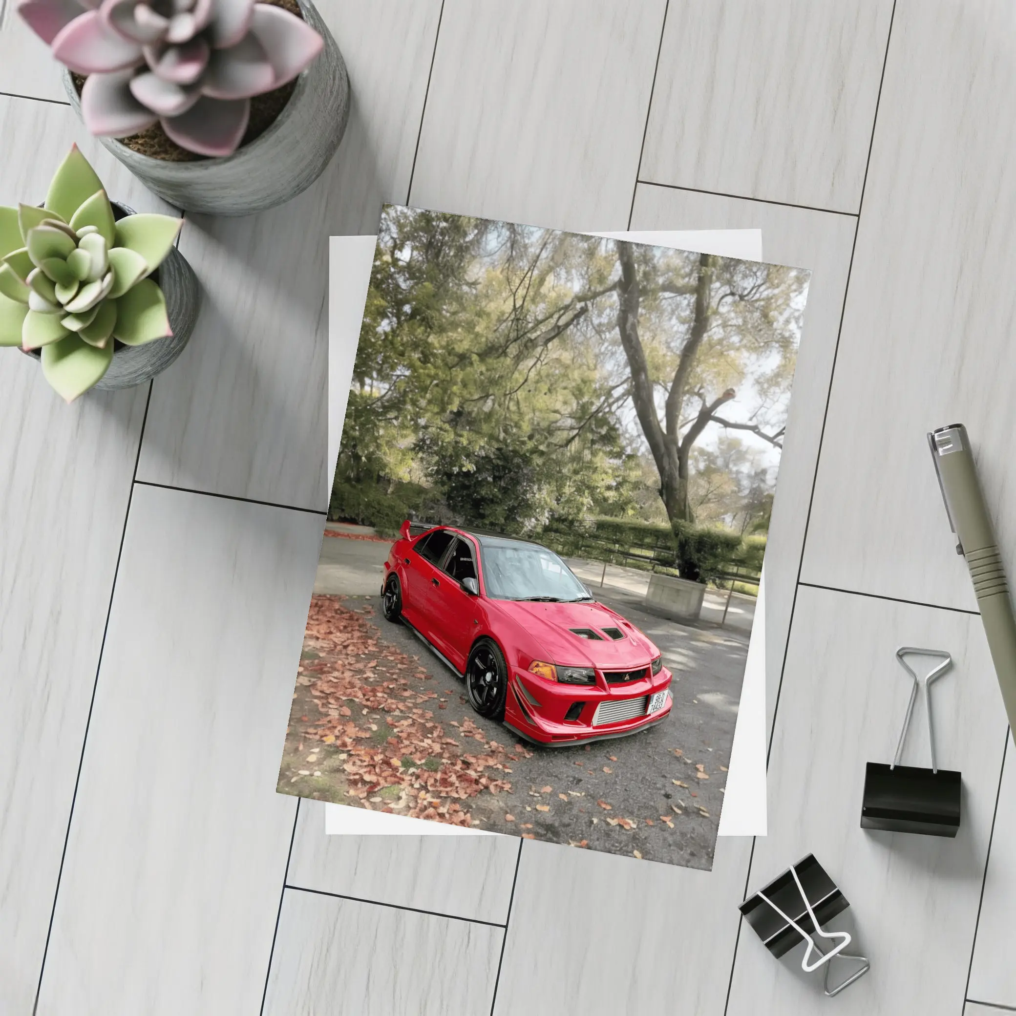 Mitsubishi Lancer Evolution Red Park Setting – Postcards