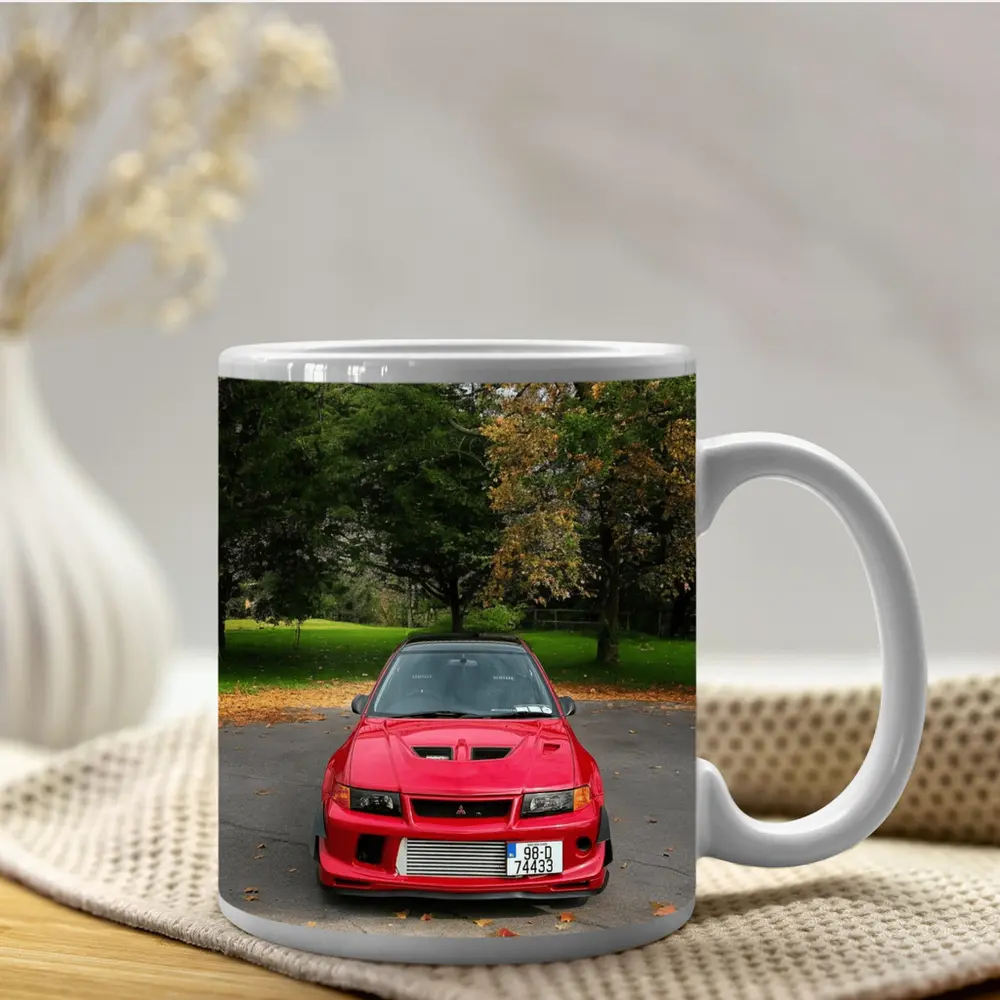 Red Mitsubishi Lancer Evo Park Setting – Mugs