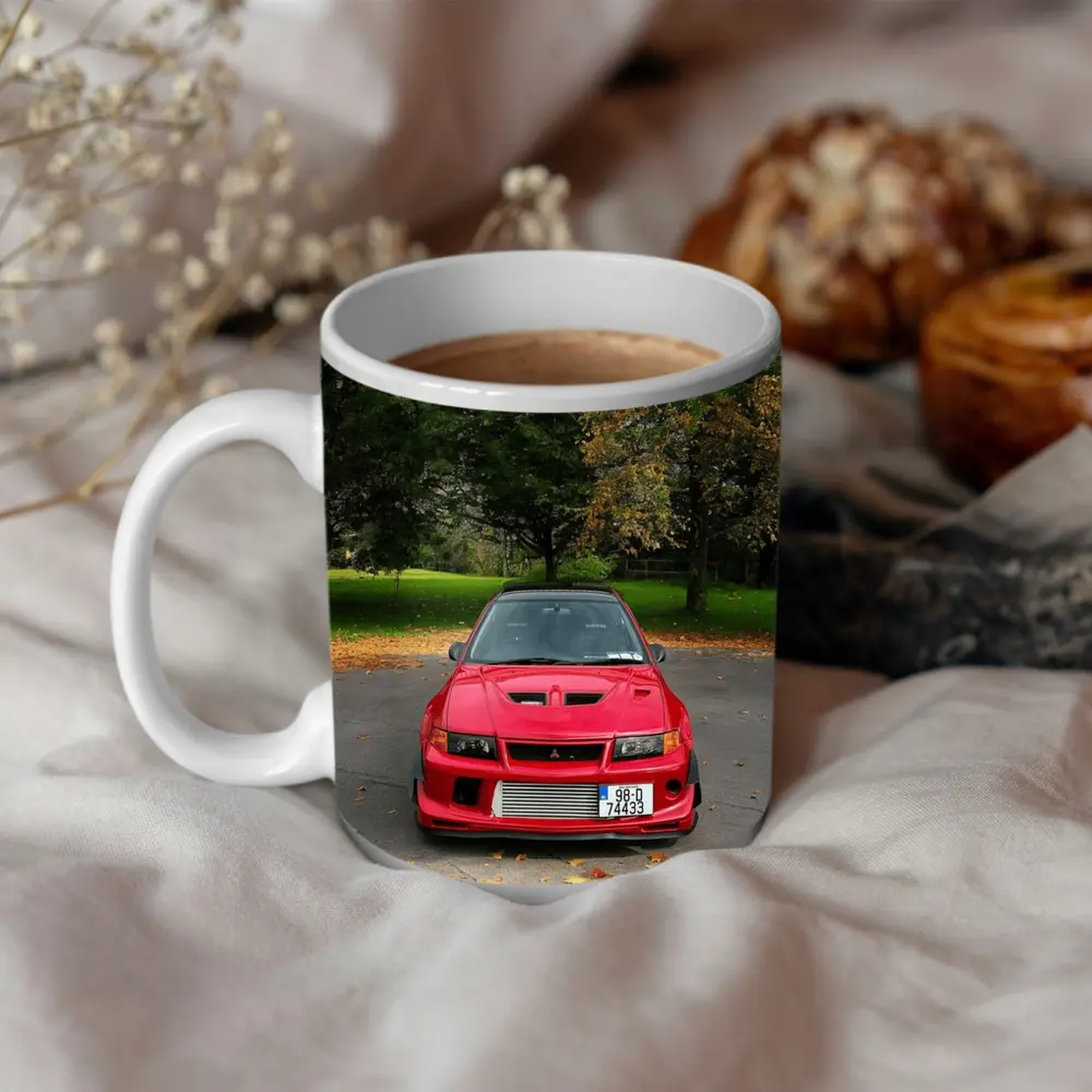 Red Mitsubishi Lancer Evo Park Setting – Mugs