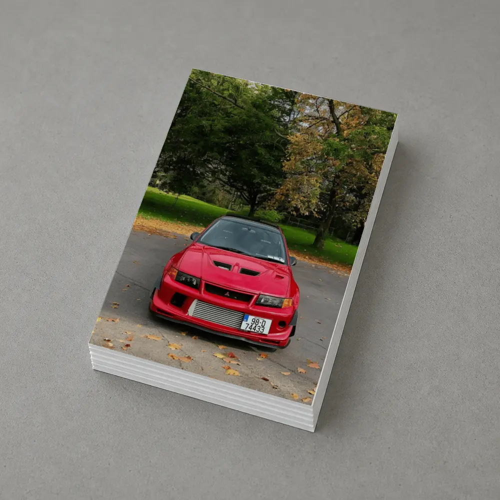 Red Mitsubishi Lancer Evo Park Setting – Postcards