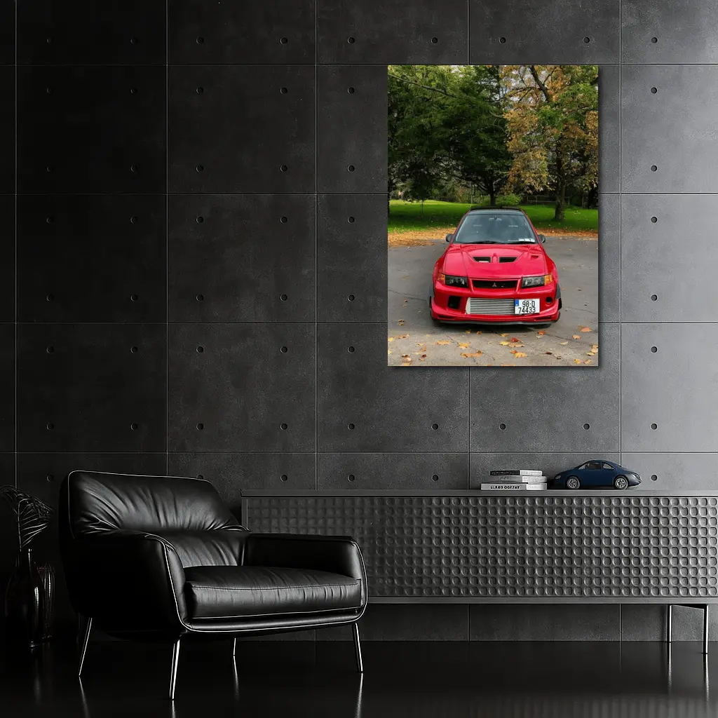 Red Mitsubishi Lancer Evo Park Setting – Wall Art
