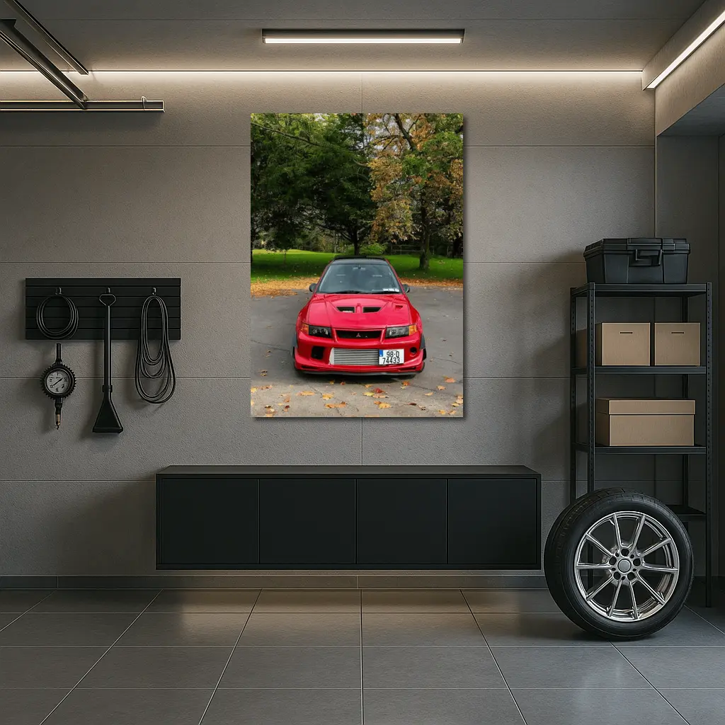 Red Mitsubishi Lancer Evo Park Setting – Wall Art