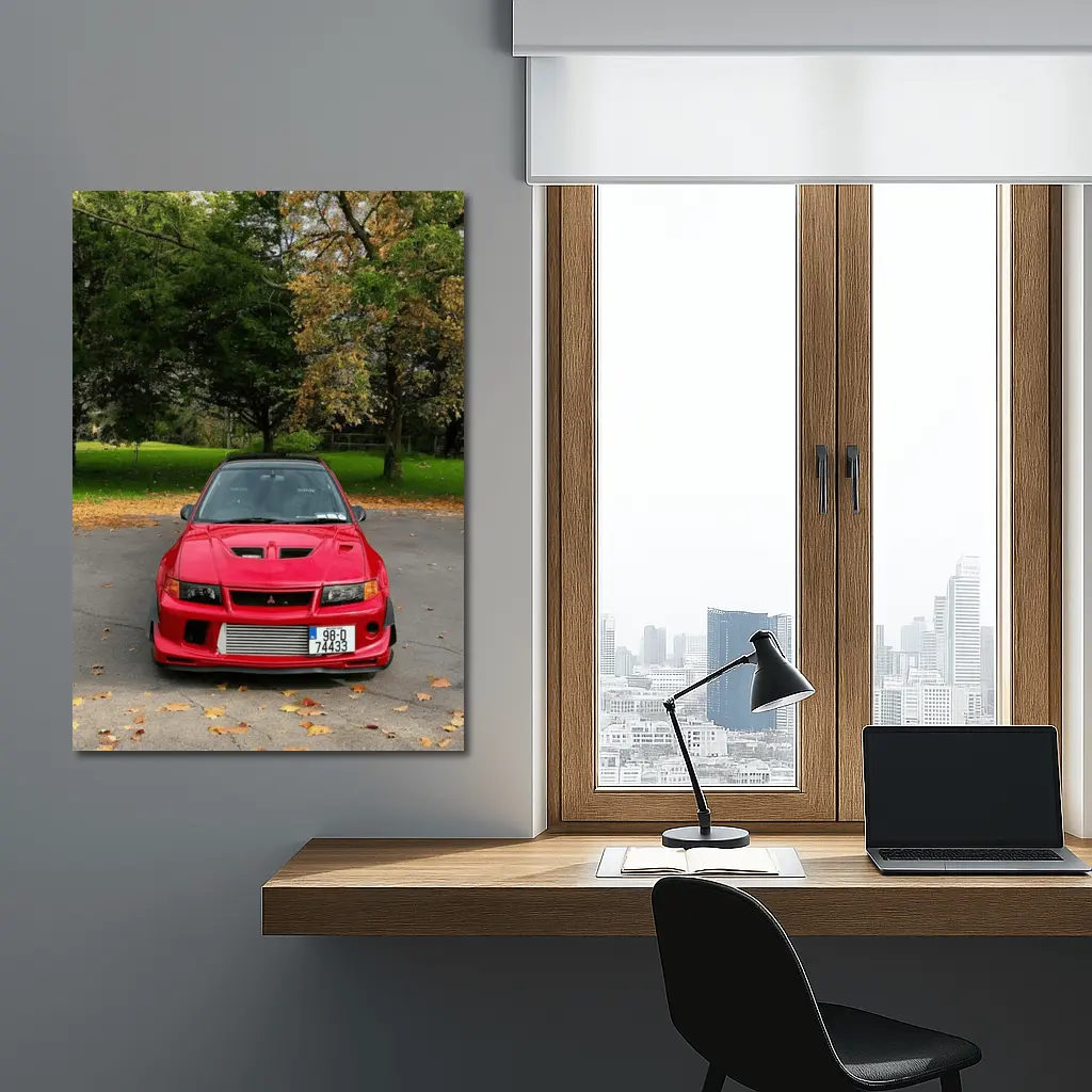 Red Mitsubishi Lancer Evo Park Setting – Wall Art