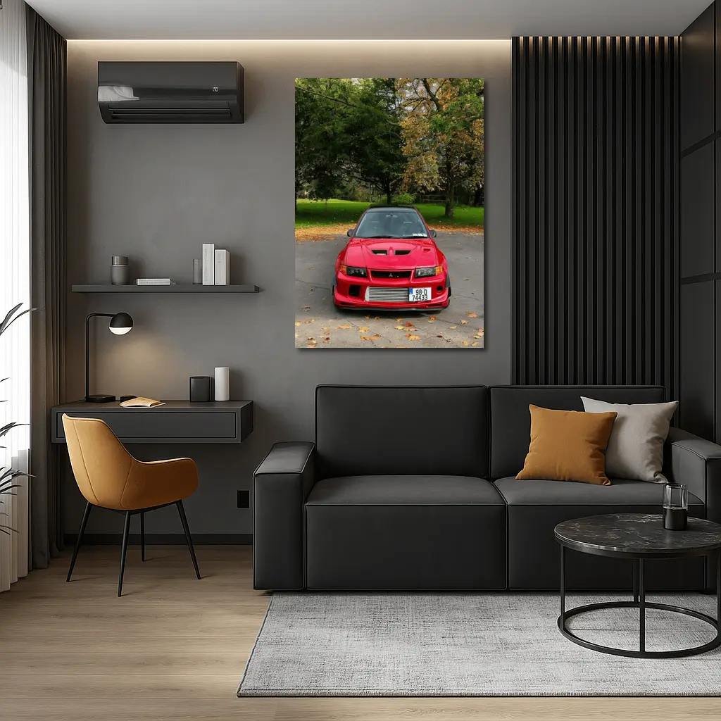Red Mitsubishi Lancer Evo Park Setting – Wall Art