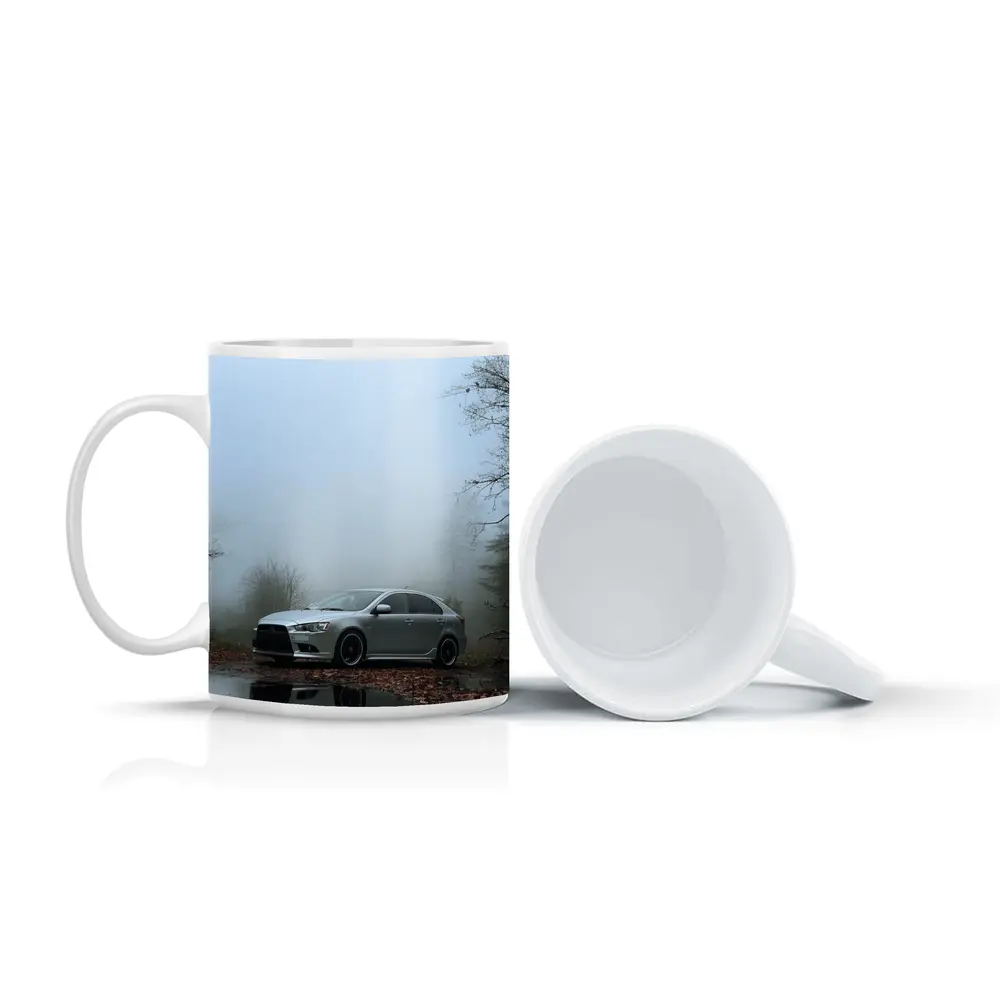 Mitsubishi Lancer Silver Car Foggy Forest – Mugs