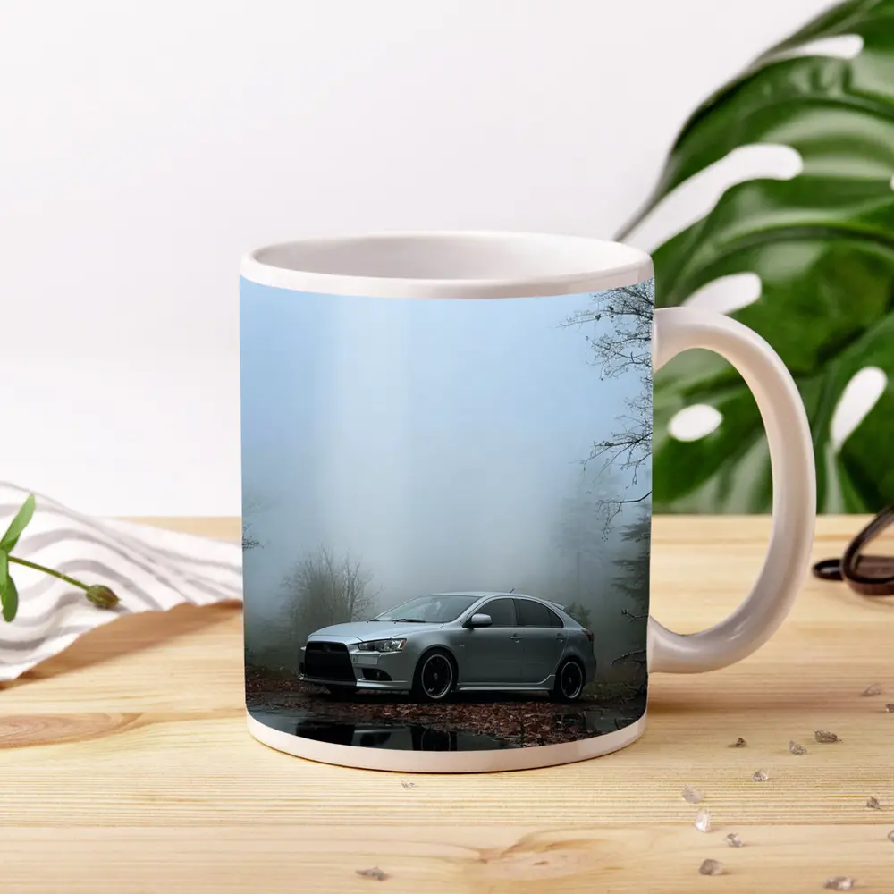 Mitsubishi Lancer Silver Car Foggy Forest – Mugs
