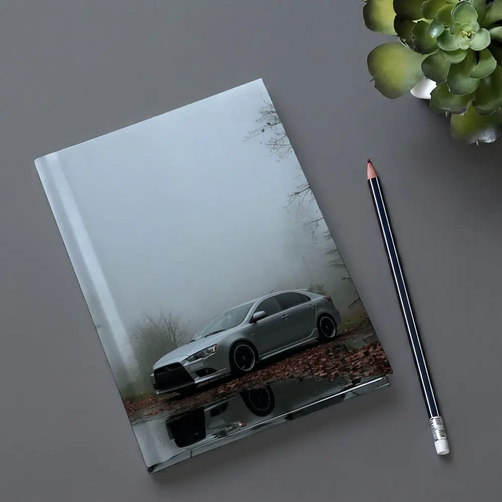Mitsubishi Lancer Silver Car Foggy Forest – Notebooks
