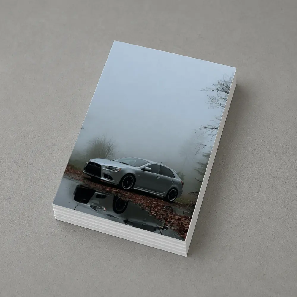 Mitsubishi Lancer Silver Car Foggy Forest – Postcards