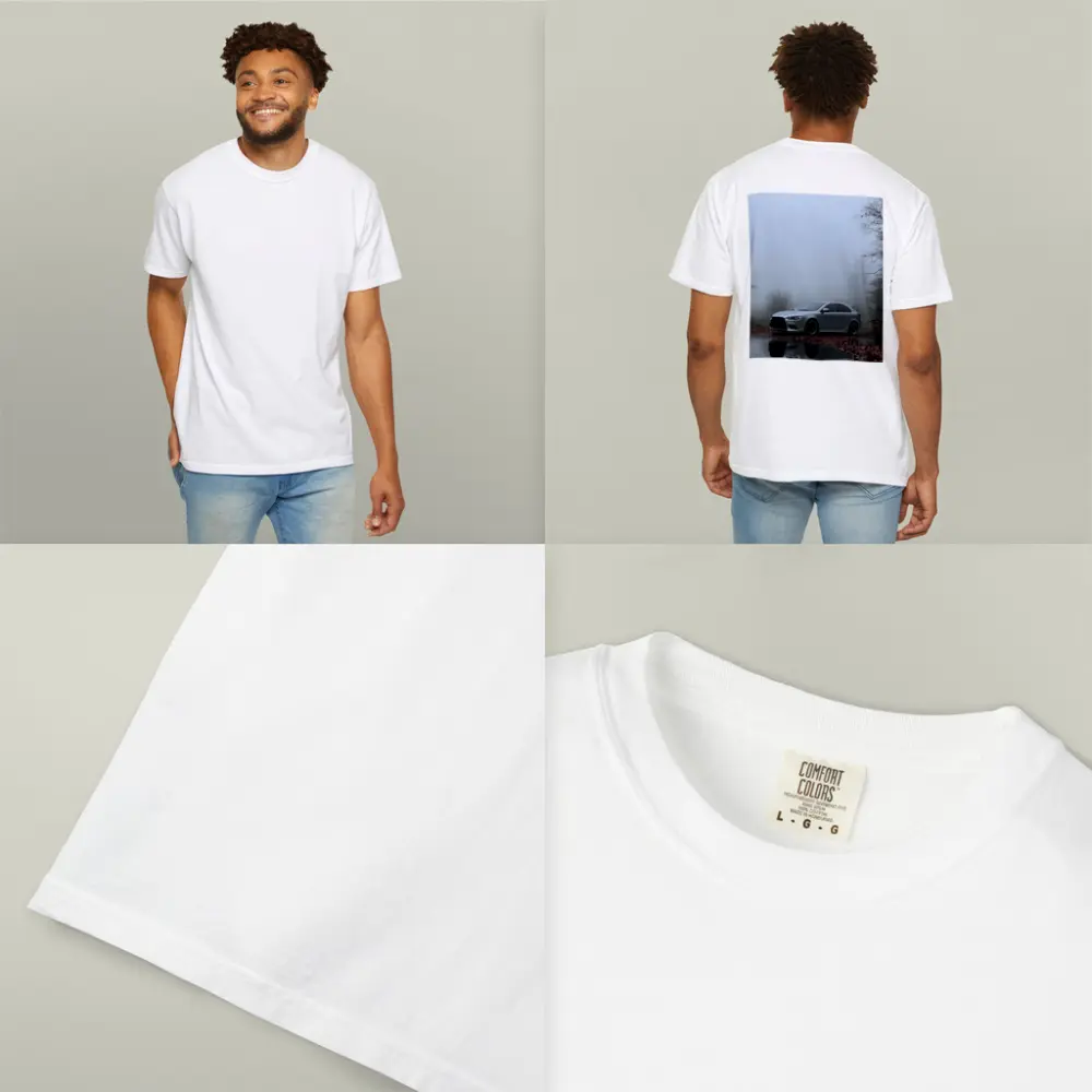 Mitsubishi Lancer Silver Car Foggy Forest – T-Shirts