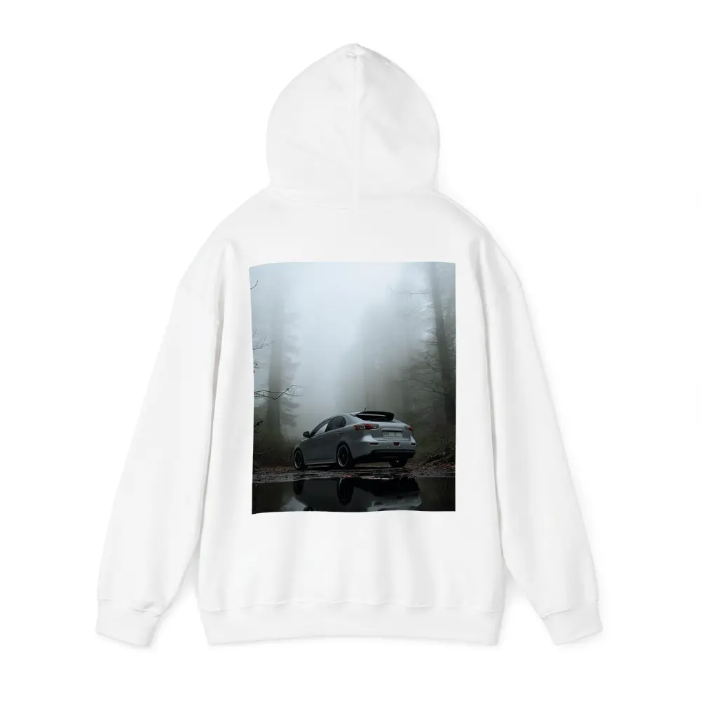 Mitsubishi Lancer Silver Car Foggy Forest – Hoodies