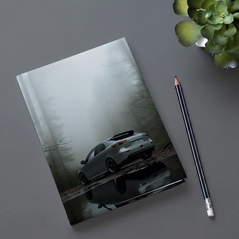 Mitsubishi Lancer Silver Car Foggy Forest – Notebooks