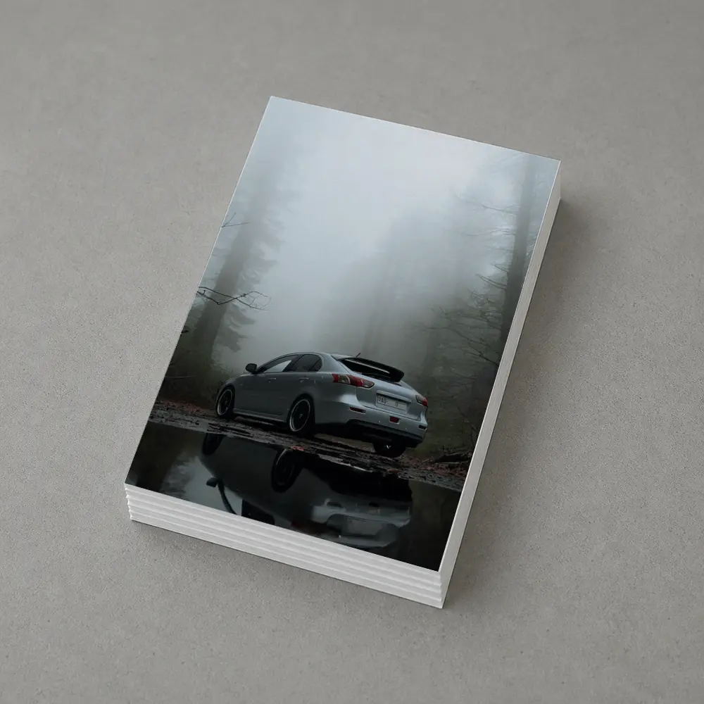 Mitsubishi Lancer Silver Car Foggy Forest – Postcards