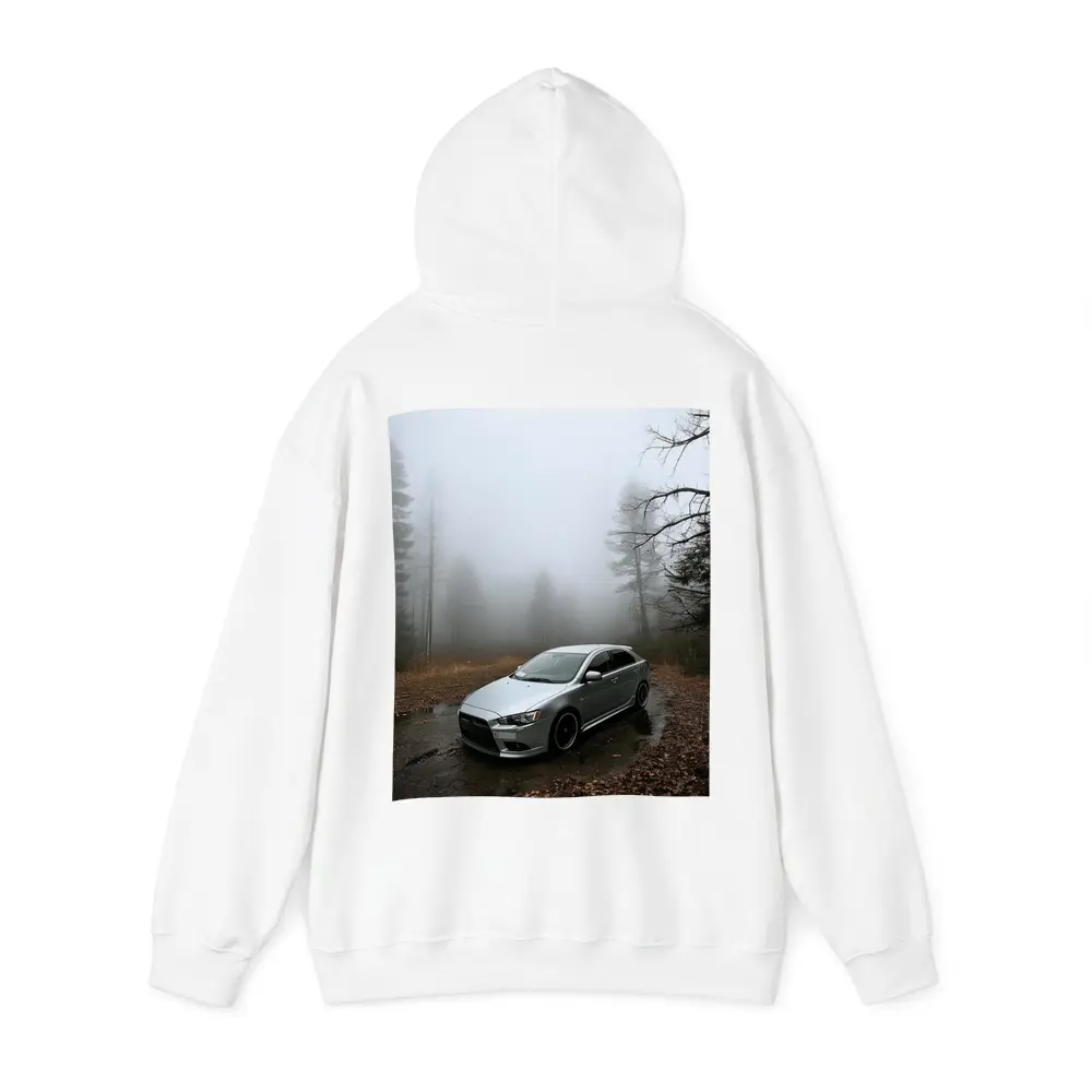 Mitsubishi Lancer Silver Car Foggy Forest – Hoodies