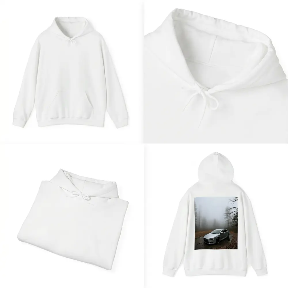 Mitsubishi Lancer Silver Car Foggy Forest – Hoodies