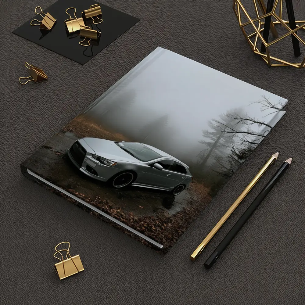 Mitsubishi Lancer Silver Car Foggy Forest – Notebooks
