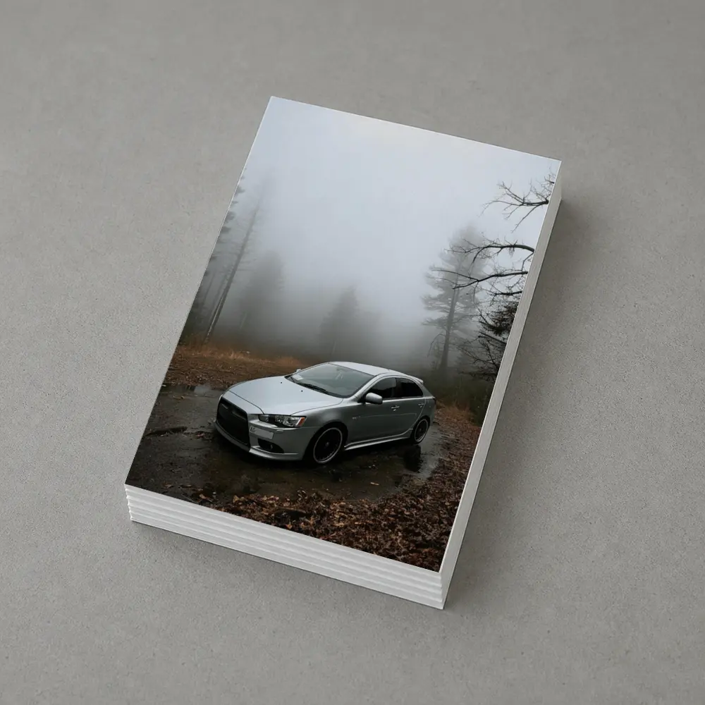 Mitsubishi Lancer Silver Car Foggy Forest – Postcards