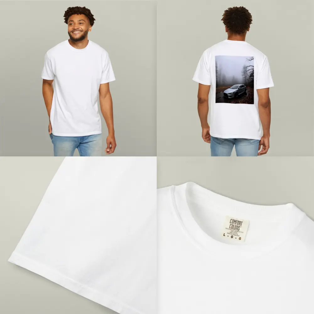 Mitsubishi Lancer Silver Car Foggy Forest – T-Shirts