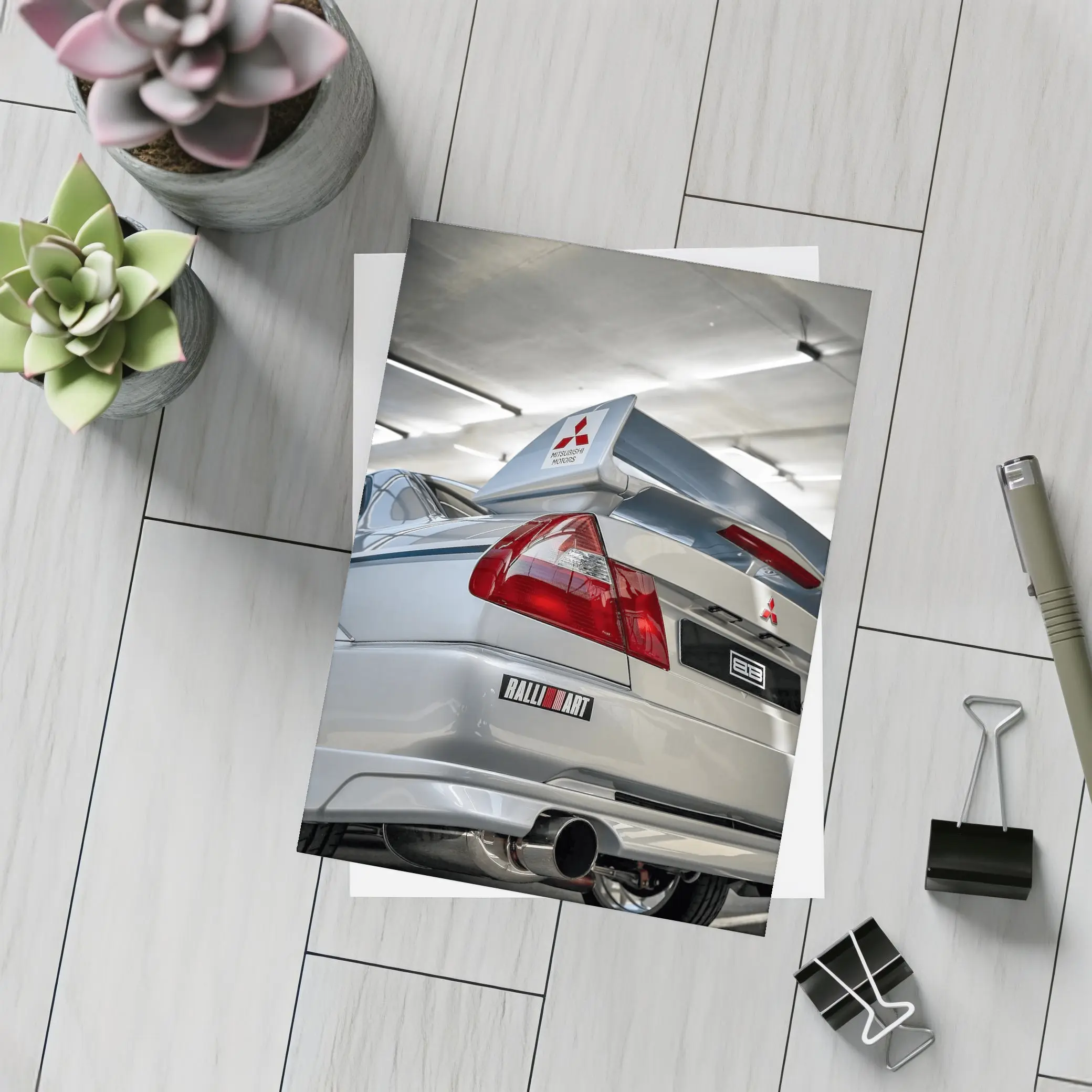 Mitsubishi Lancer Evolution Silver Garage Rear – Postcards