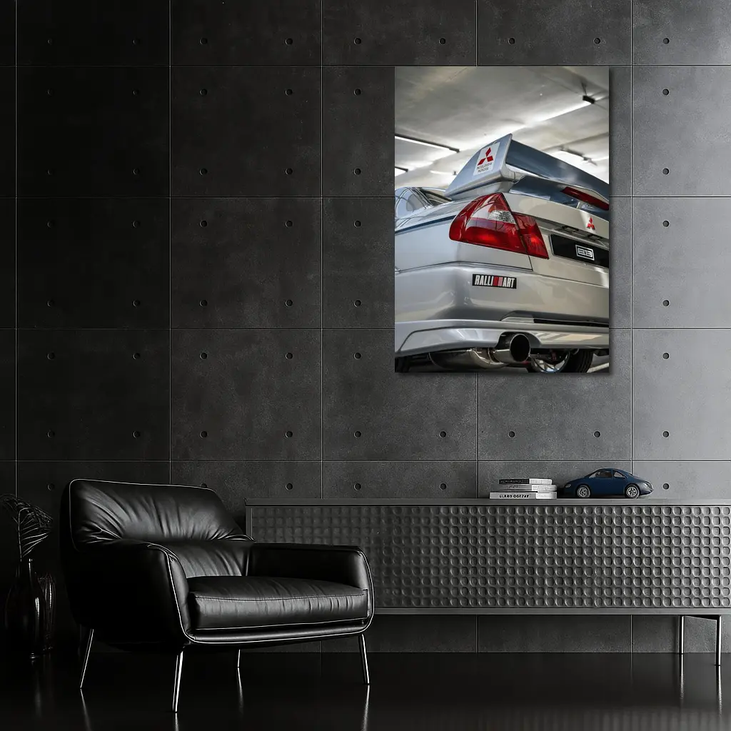 Mitsubishi Lancer Evolution Silver Garage Rear – Wall Art