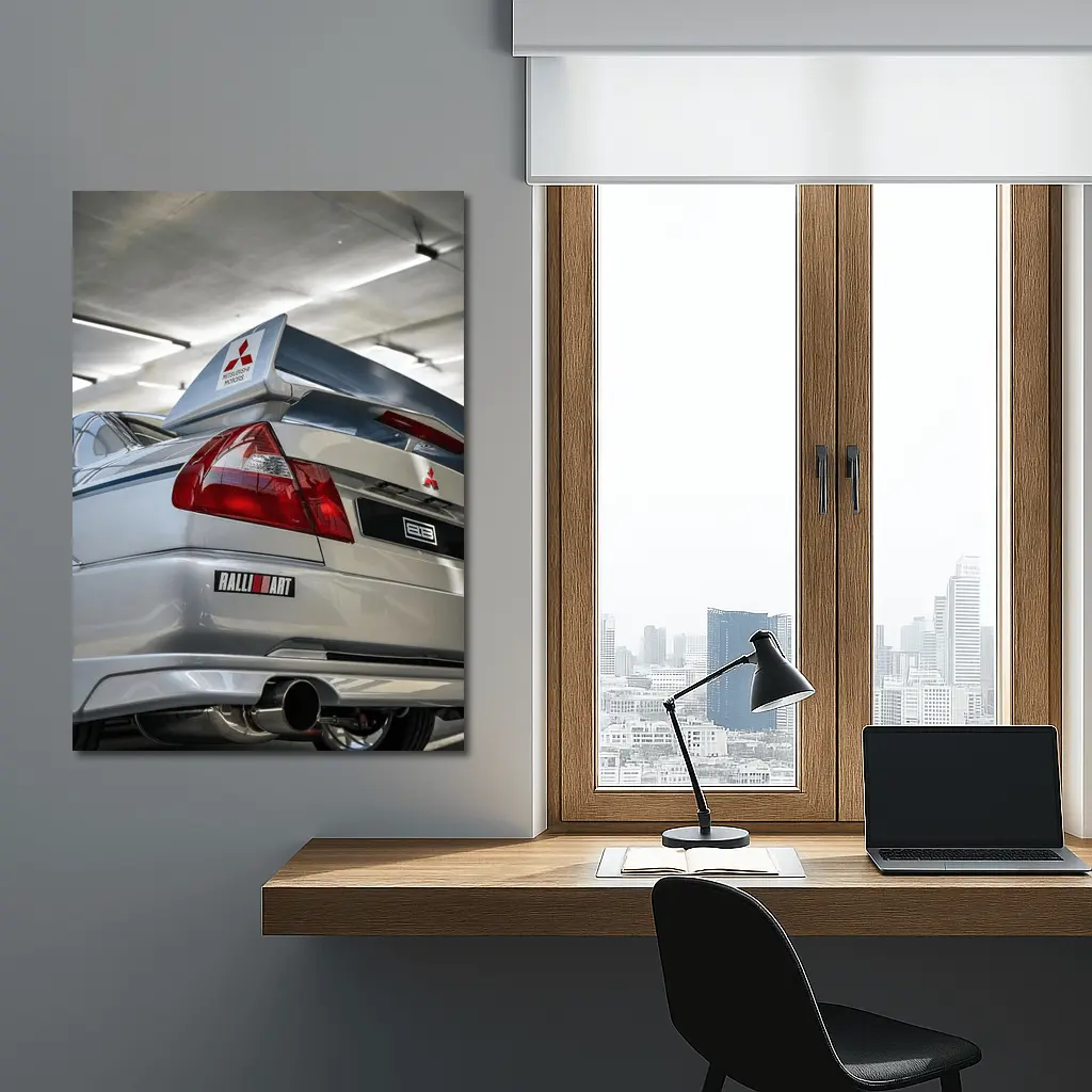 Mitsubishi Lancer Evolution Silver Garage Rear – Wall Art