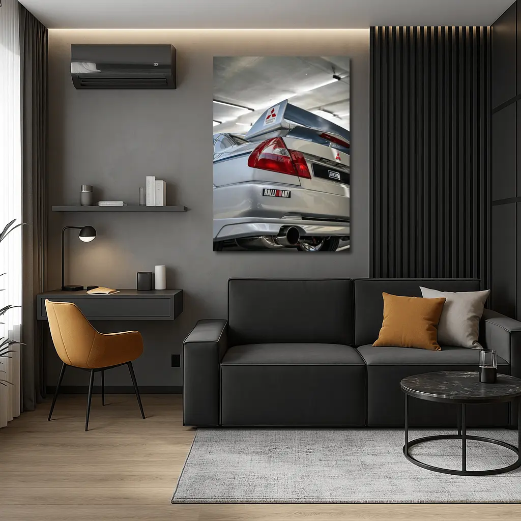 Mitsubishi Lancer Evolution Silver Garage Rear – Wall Art