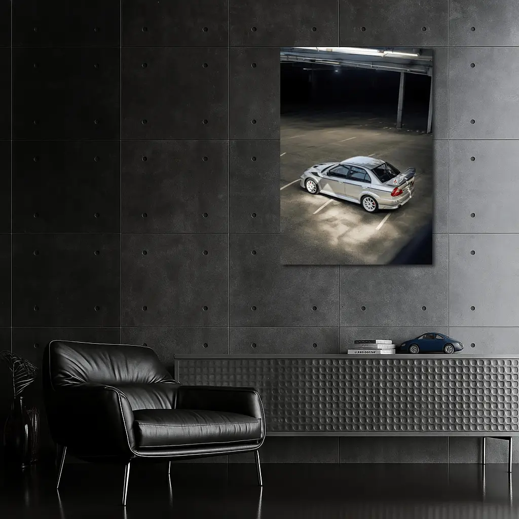 Mitsubishi Lancer Evolution Silver Parking Garage – Wall Art
