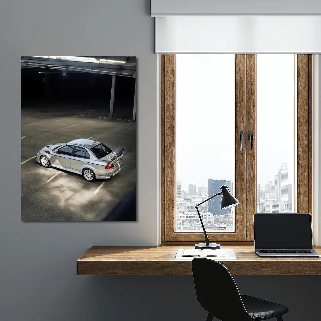 Mitsubishi Lancer Evolution Silver Parking Garage – Wall Art