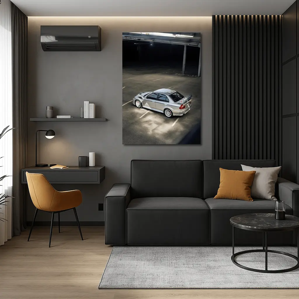 Mitsubishi Lancer Evolution Silver Parking Garage – Wall Art