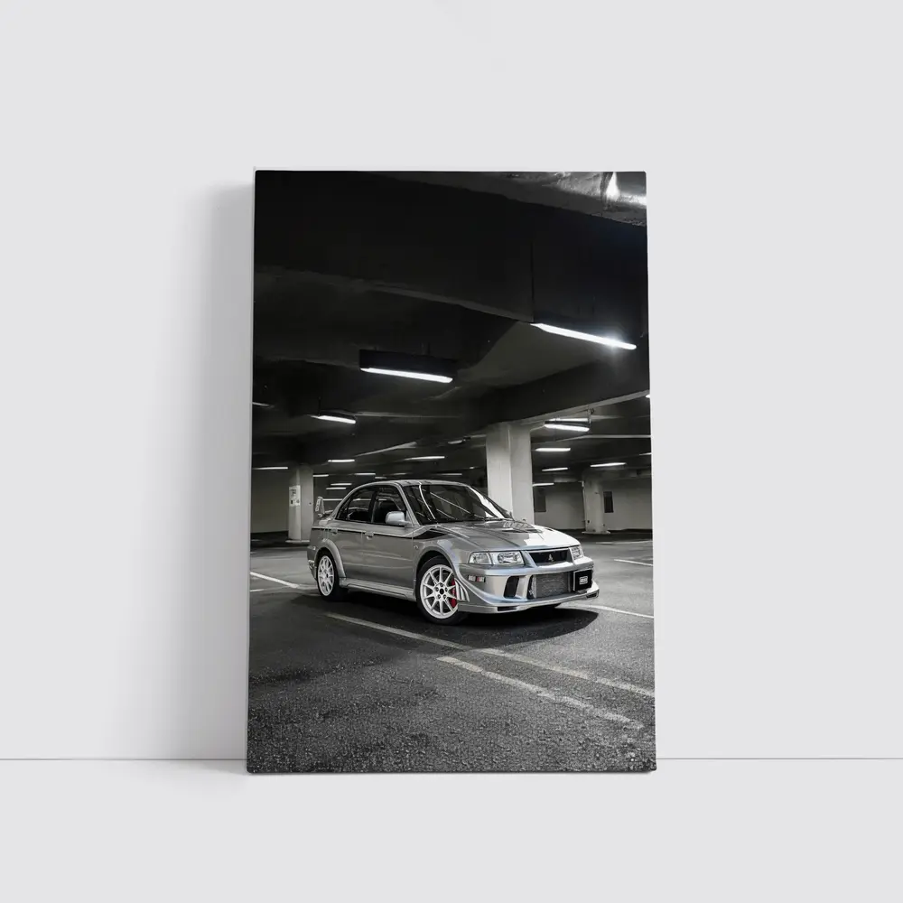 Mitsubishi Lancer Evolution Silver Parking Garage – Wall Art