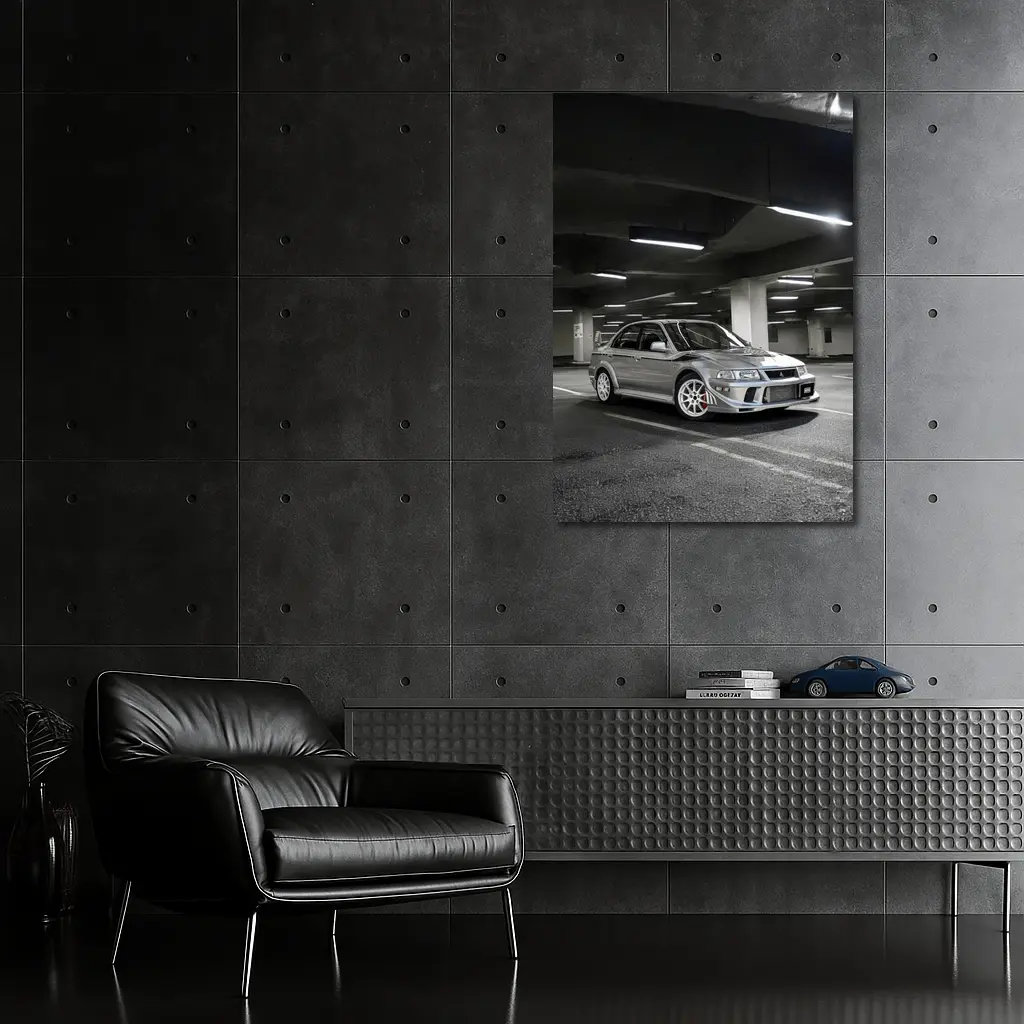 Mitsubishi Lancer Evolution Silver Parking Garage – Wall Art