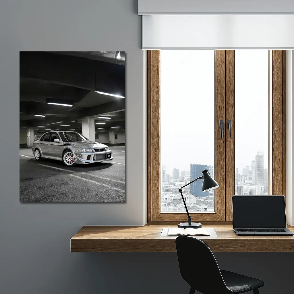 Mitsubishi Lancer Evolution Silver Parking Garage – Wall Art