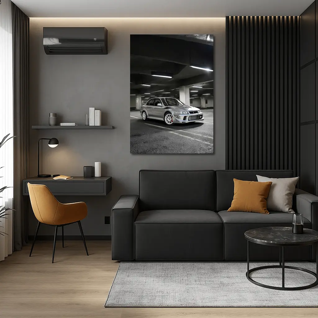 Mitsubishi Lancer Evolution Silver Parking Garage – Wall Art
