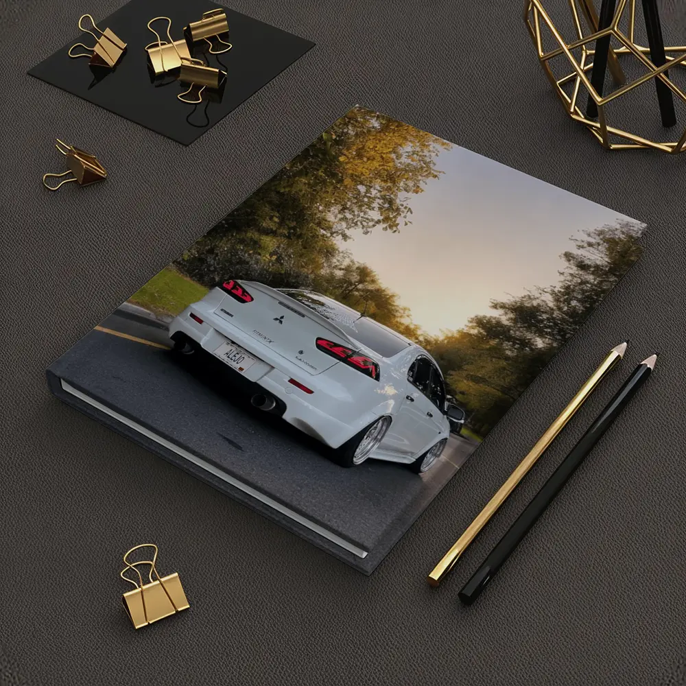 Mitsubishi Lancer White Slammed Street Sunset – Notebooks