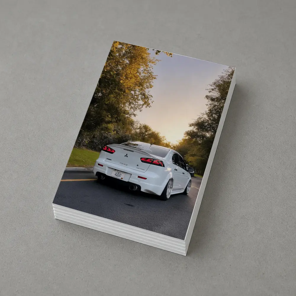 Mitsubishi Lancer White Slammed Street Sunset – Postcards